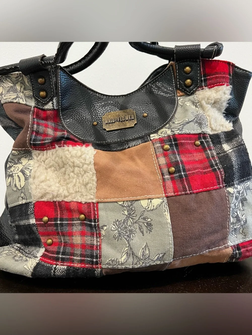 Patchwork Faux Leather Bag in Black and Red by WALL FLOWER WALLFLOWER